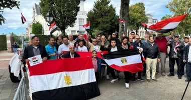 وقفة لأبناء الجالية المصرية في هولندا مرددين "تحيا مصر" دعمًا لوطنهم