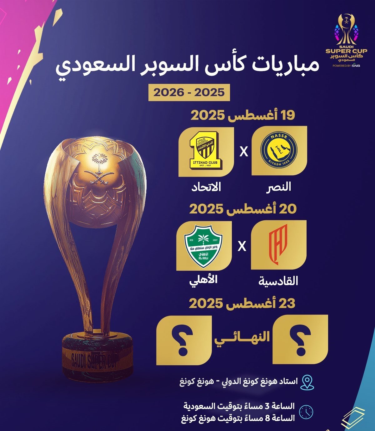جدول مباريات السوبر السعودي 2025 جدول مباريات السوبر السعودي 2025