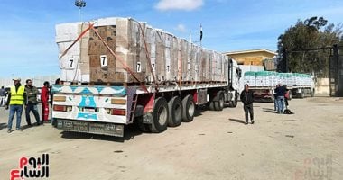 قوافل المساعدات المصرية تنقل حليب الأطفال والدقيق والسكر والزيت لدعم سكان غزة